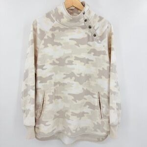 Green Tea Snap Neck Fleece Khaki Camo Long Sleeve Pullover Sweater Women’s Large